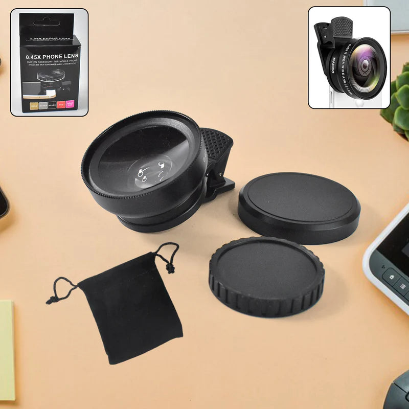 0.45X Wide Angle & Macro External Phone Camera Lens with Clip – Universal Mobile Lens