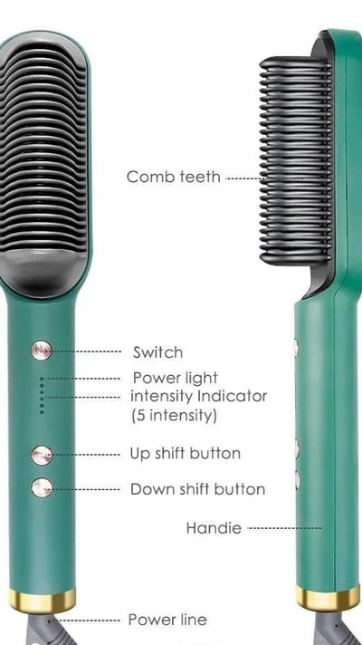 Hair Straightening Brush for Women | Fast Heating Comb with 5 Intensity Settings | Anti-Scald & Temperature Control