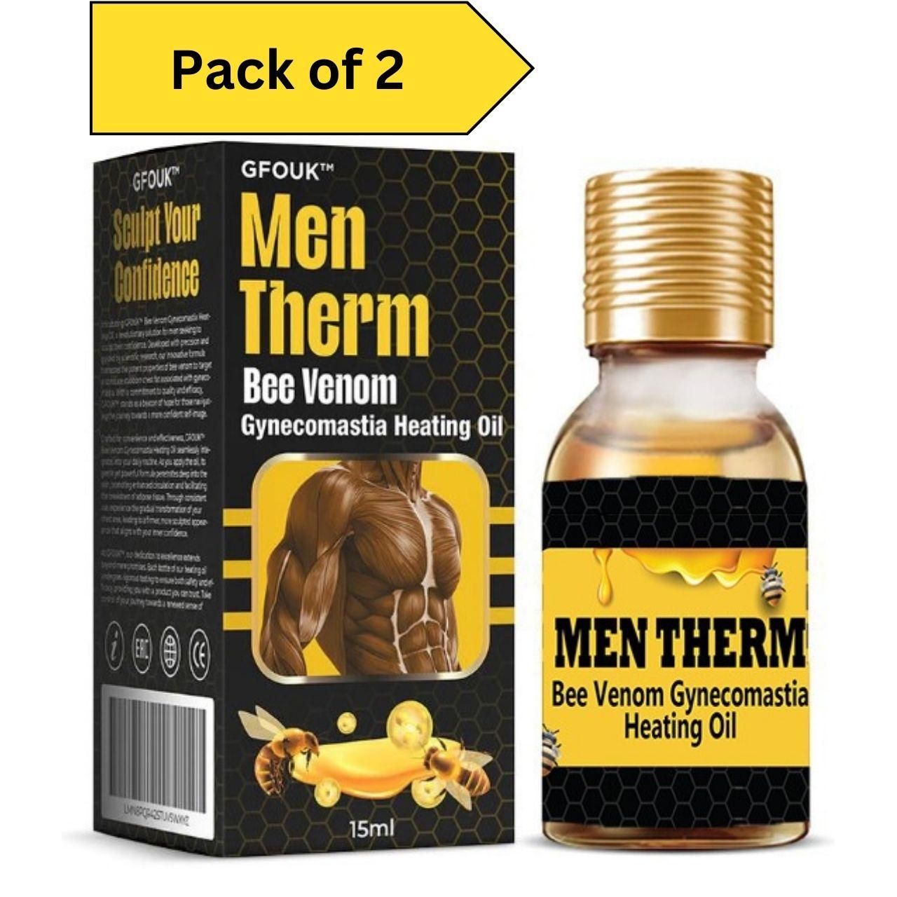 Bee Venom Gynecomastia Heating Oil for Men (Pack of 2, 15ml) | Reduce Chest Fat & Enhance Confidence