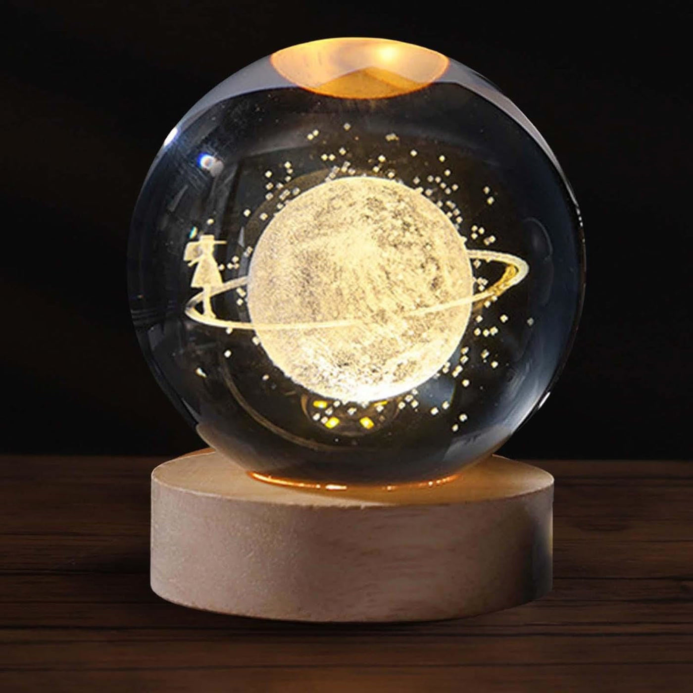 Astronaut 3D Crystal Ball Lamp | LED Night Light with Wooden Base | Space Galaxy Decoration