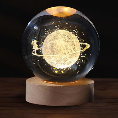 Astronaut 3D Crystal Ball Lamp | LED Night Light with Wooden Base | Space Galaxy Decoration