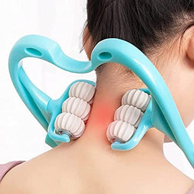 Neck and Shoulder Massager Roller | Manual Muscle Relaxer | Pain Relief Tool